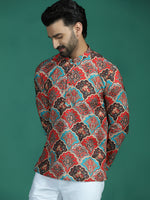 Thumbnail for Zavaya Multi Abstract Rayon Short Kurta for Men