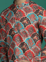 Thumbnail for Zavaya Multi Abstract Rayon Short Kurta for Men