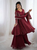 Thumbnail for Prazu Fashion Maroon Crunchy Silk Embroidered Designer Sharara Suit