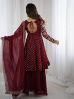 Thumbnail for Prazu Fashion Maroon Crunchy Silk Embroidered Designer Sharara Suit