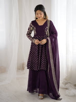 Thumbnail for Prazu Fashion Purple Crunchy Silk Embroidered Designer Sharara Suit