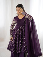 Thumbnail for Prazu Fashion Purple Crunchy Silk Embroidered Designer Sharara Suit
