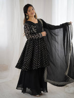 Thumbnail for Prazu Fashion Black Crunchy Silk Embroidered Designer Sharara Suit