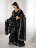 Thumbnail for Prazu Fashion Black Crunchy Silk Embroidered Designer Sharara Suit