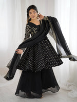 Thumbnail for Prazu Fashion Black Crunchy Silk Embroidered Designer Sharara Suit