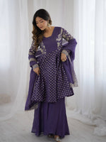 Thumbnail for Prazu Fashion Violet Blue Crunchy Silk Embroidered Designer Sharara Suit