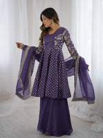 Thumbnail for Prazu Fashion Violet Blue Crunchy Silk Embroidered Designer Sharara Suit