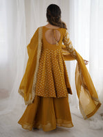 Thumbnail for Prazu Fashion Yellow Crunchy Silk Embroidered Designer Sharara Suit