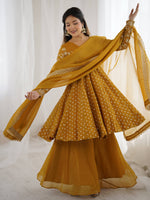 Thumbnail for Prazu Fashion Yellow Crunchy Silk Embroidered Designer Sharara Suit