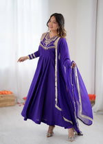Thumbnail for Prazu Fashion Blue Roman Silk Coding Work Anarkali Suit
