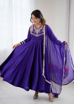 Thumbnail for Prazu Fashion Blue Roman Silk Coding Work Anarkali Suit