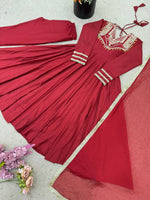 Thumbnail for Prazu Fashion Red Roman Silk Coding Work Anarkali Suit