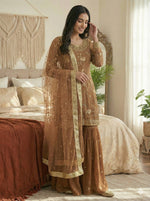 Thumbnail for Prazu Fashion Light Brown Georgette Zarkan Diamond Work Palazzo Suit