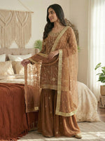 Thumbnail for Prazu Fashion Light Brown Georgette Zarkan Diamond Work Palazzo Suit