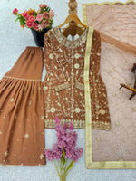 Thumbnail for Prazu Fashion Light Brown Georgette Zarkan Diamond Work Palazzo Suit