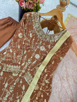 Thumbnail for Prazu Fashion Light Brown Georgette Zarkan Diamond Work Palazzo Suit