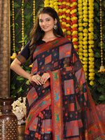 Thumbnail for Astita Linen Cotton Navy Blue Saree
