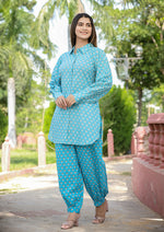 Thumbnail for Kaajh Women's Sky Blue Printed Cotton Kurta Pant Set - Distacart