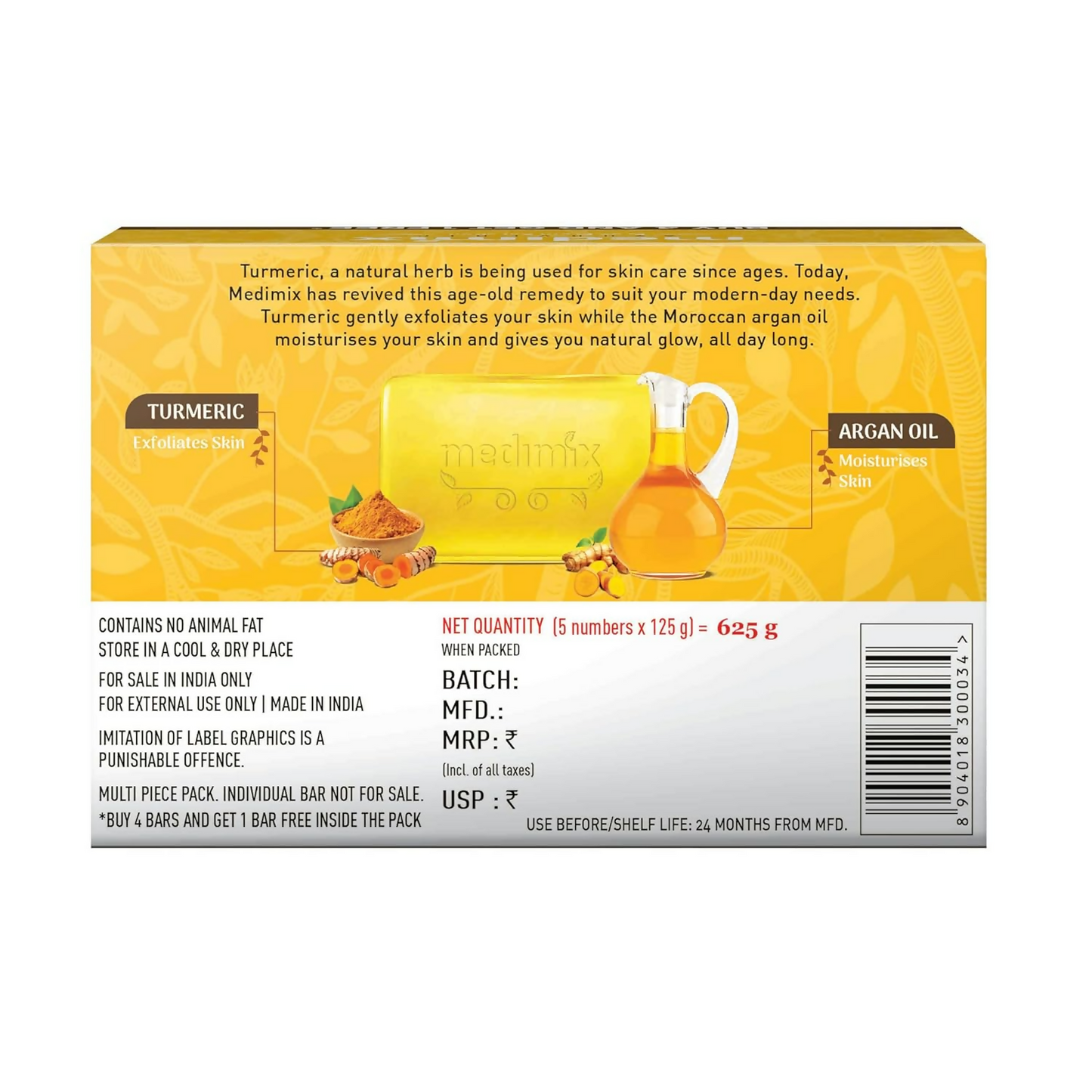 Medimix Ayurvedic Tumeric & Argan Oil Bathing Bar - Distacart