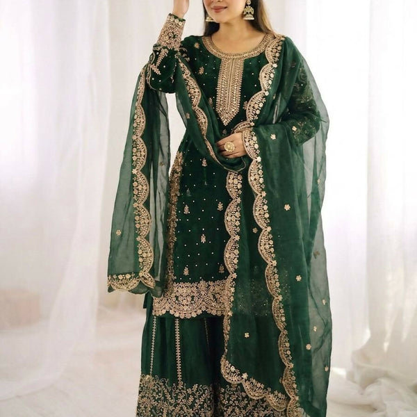 Teeya Creation Womens New Trendy Embroidery Coding And Sequence Work Kurta Set - Dista