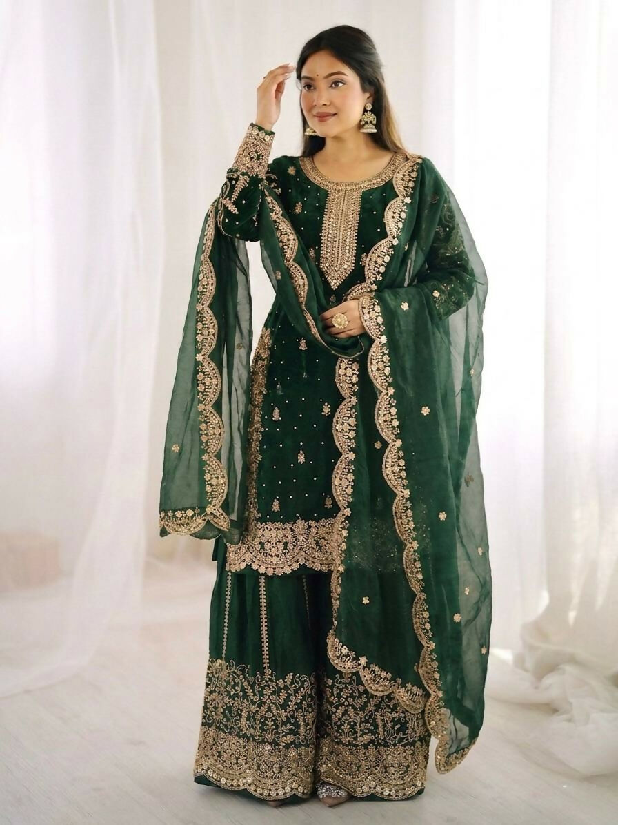 Teeya Creation Womens New Trendy Embroidery Coding And Sequence Work Kurta Set - Dista