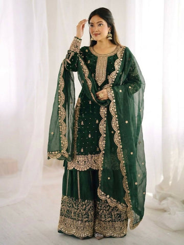 Teeya Creation Womens New Trendy Embroidery Coding And Sequence Work Kurta Set - Dista