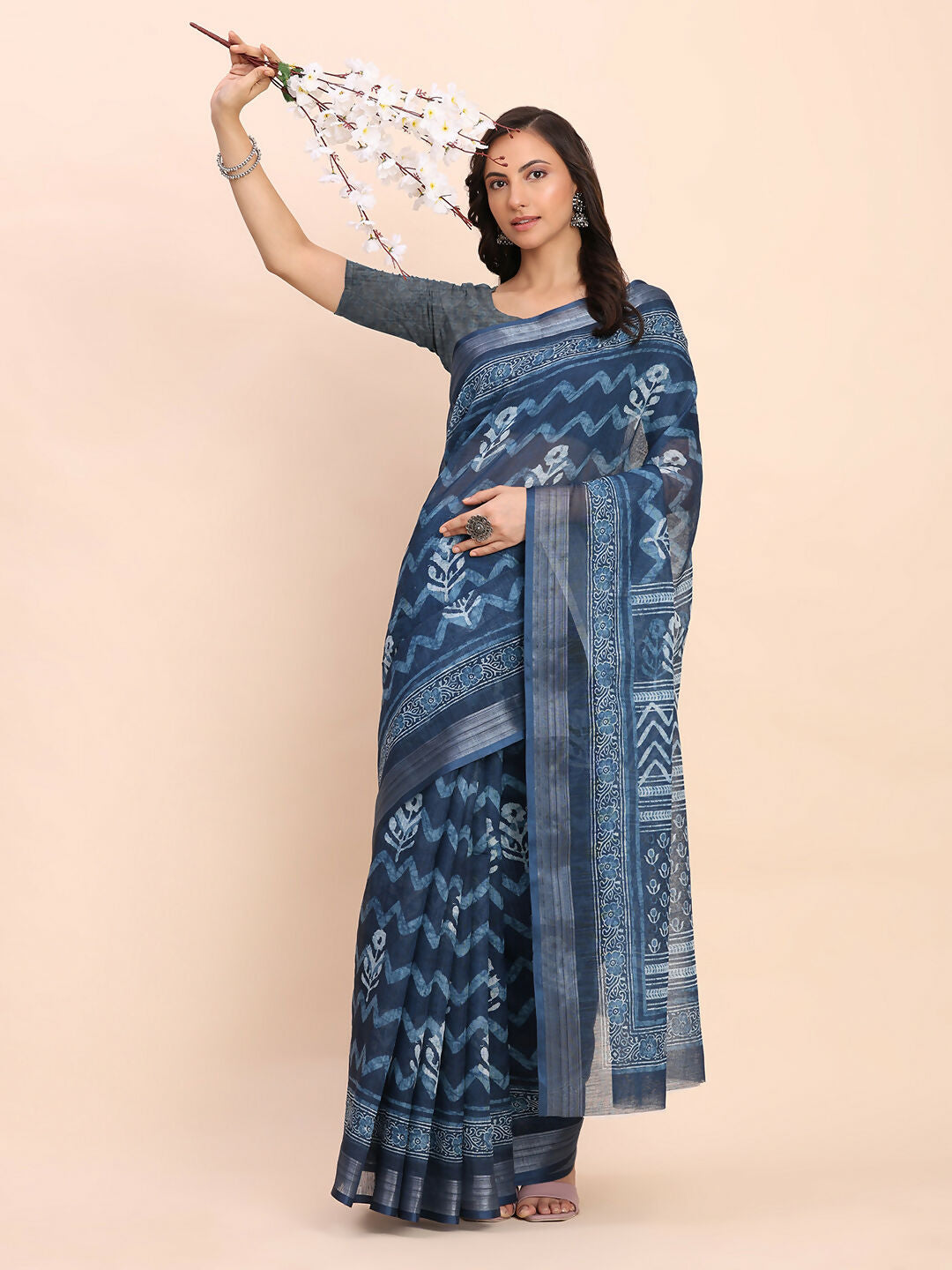 Astita Linen Cotton Indigo Blue Saree
