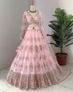 Thumbnail for Jyoti Fashion Women's Baby Pink Butterfly Net 9MM Sequins with Thread Embroidered Designer Lehenga Choli Set - Distacart