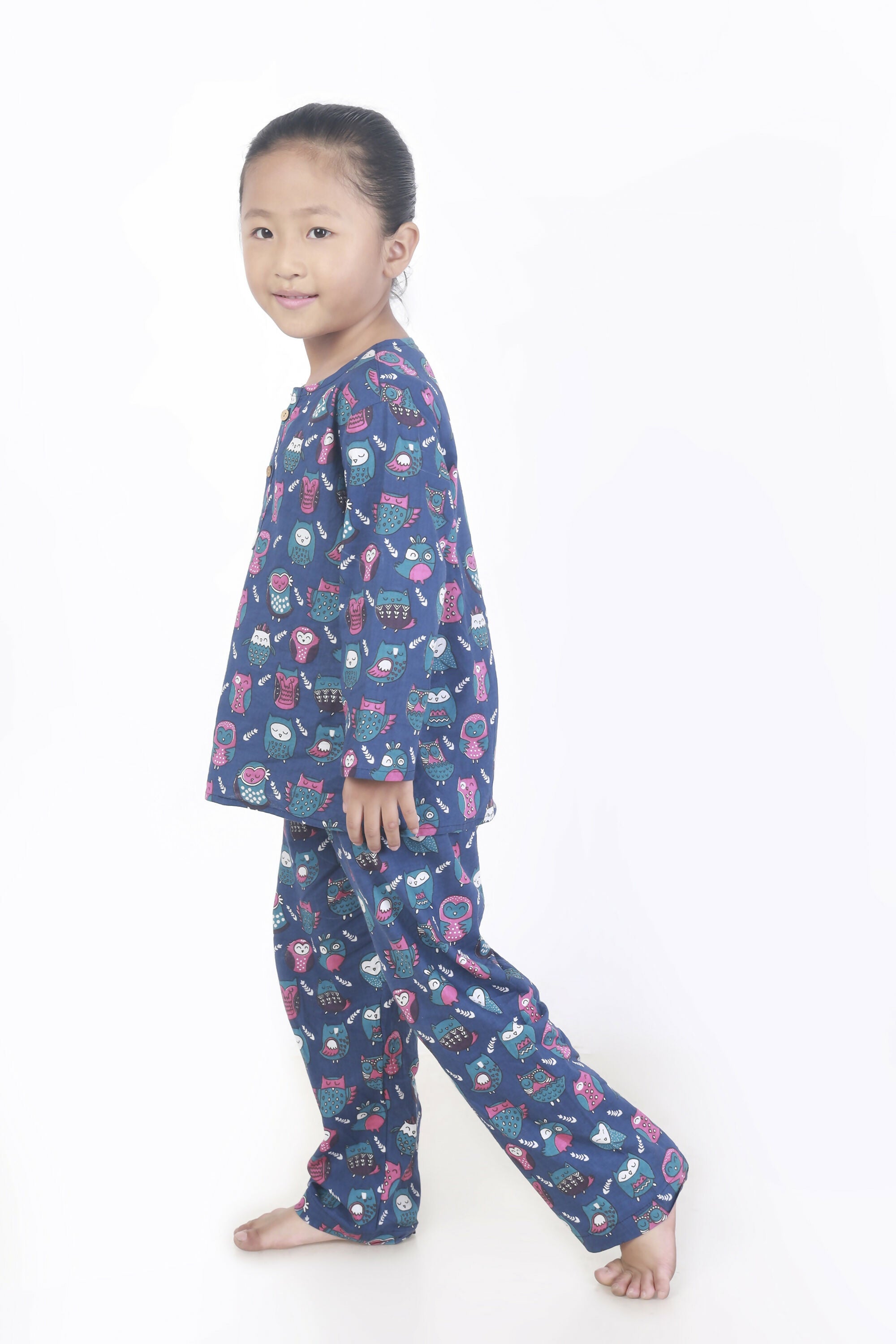 Breathables Kids Cotton Owl Print Co-Ord Night Suit – Navy Blue - Dista