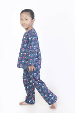 Thumbnail for Breathables Kids Cotton Owl Print Co-Ord Night Suit – Navy Blue - Dista