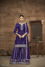 Thumbnail for Anaita Blue Chinon Silk Embroidered Stitched Sharara Suit - Distacart