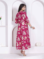 Thumbnail for Miravan Womens Pink Floral Printed Angrakha Kurta - Dista