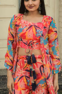 Thumbnail for Preksha Creation Western Style Georgette Women Shrug With Blouse Shrug With Palazzo - Red