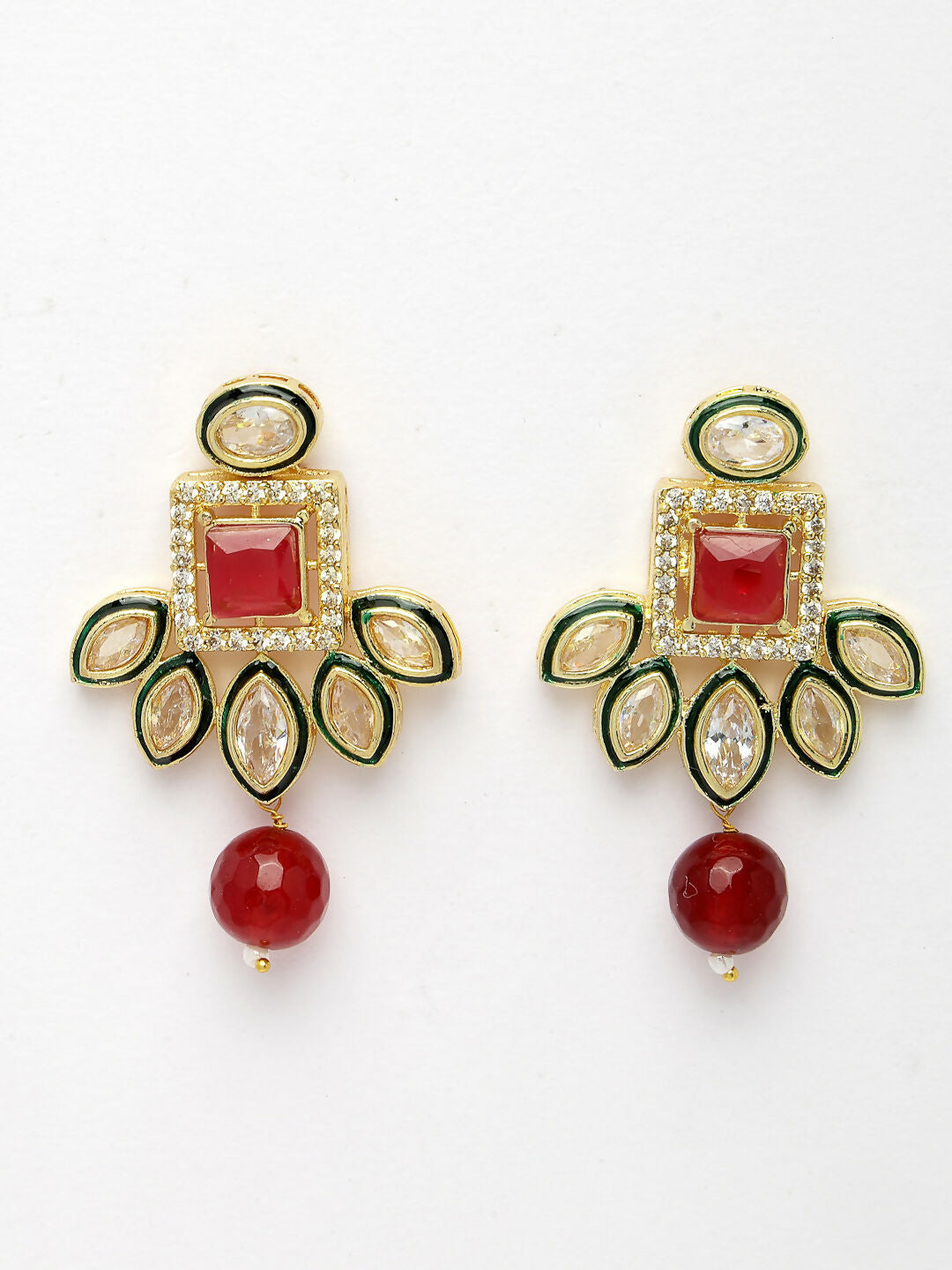 NVR Women's Red Kundan-Studded & Beaded Handcrafted Jewellery Set - Distacart