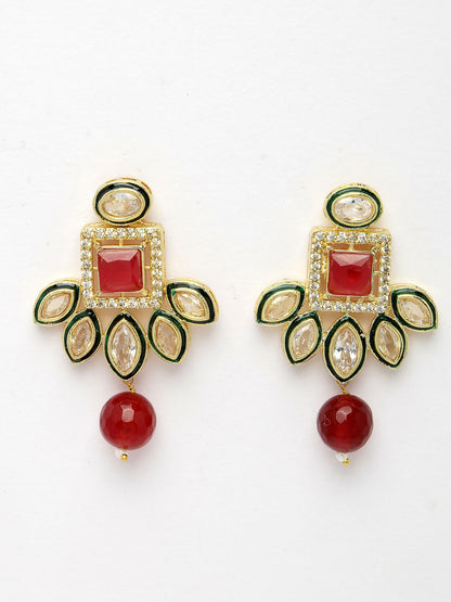 NVR Women's Red Kundan-Studded & Beaded Handcrafted Jewellery Set - Distacart