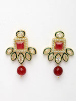 Thumbnail for NVR Women's Red Kundan-Studded & Beaded Handcrafted Jewellery Set - Distacart