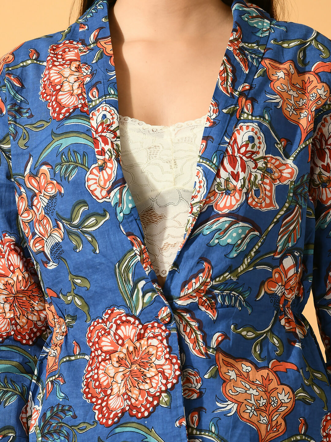 Myshka Women's Blue Printed Floral Jacket - Distacart