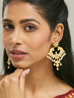 Thumbnail for Nuyug 22K Gold-Plated Kundan and Pearl Earrings with Floral Stud and Intricate Crescent Design Chandbalis