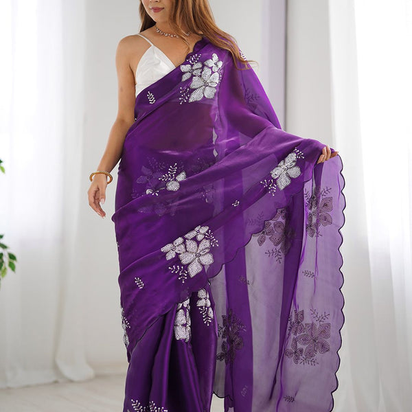 Mitera Floral Sequinned Silk Blend Designer Saree - Distacart