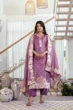 Thumbnail for The52 Women's Beautiful Jacquard Butti Work Simmer Jacquard Fabric Straight Kurta Pant and Dupatta Set - Distacart