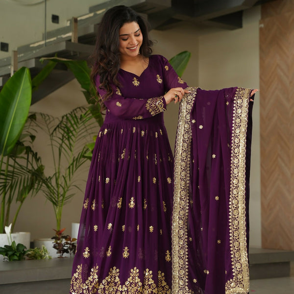 Joban Fashion Purple Georgette Sequence Embroidery Work Kurta Set