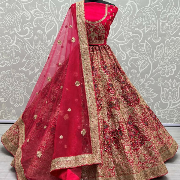Jyoti Fashion Women's Rani Pink Silk Fancy Dori & Sequins Multi Thread Embroidered with Diamond Work Wedding Lehenga Choli - Distacart