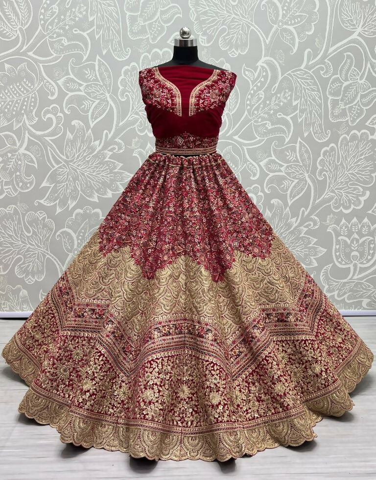 Jyoti Fashion Women's Rani Pink Velvet Fancy Dori & Sequins Multi Thread Embroidered with Diamond Work Wedding Lehenga Choli - Distacart