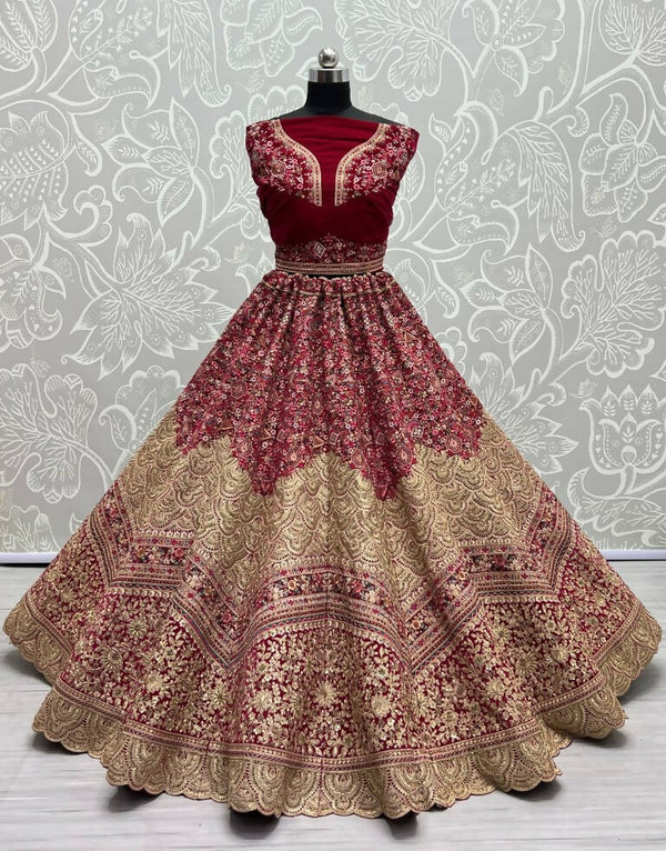 Jyoti Fashion Women's Rani Pink Velvet Fancy Dori & Sequins Multi Thread Embroidered with Diamond Work Wedding Lehenga Choli - Distacart