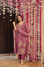 Thumbnail for The52 Onion Gorgeous Floral Printed Zarna Silk Fabric Straight Kurta Pant with Dupatta Set - Distacart