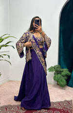 Thumbnail for Teeya Creation Purple Color Chinon Silk Embroidery Work Ready To Wear Party Wear Saree With Koti - Distacart