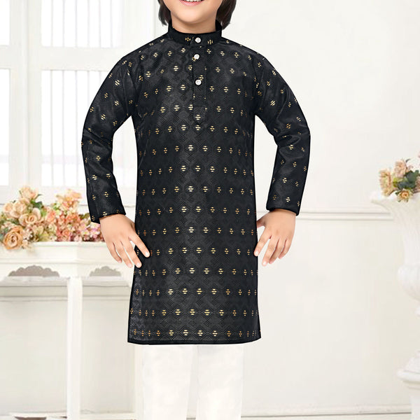 Neera Trendz Black Jacquard Zari Work Kid's Kurta With Pyjama