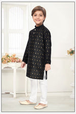 Thumbnail for Neera Trendz Black Jacquard Zari Work Kid's Kurta With Pyjama