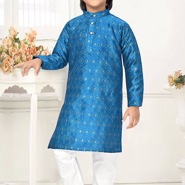 Neera Trendz Blue Jacquard Zari Work Kid's Kurta With Pyjama