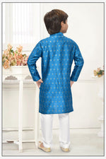 Thumbnail for Neera Trendz Blue Jacquard Zari Work Kid's Kurta With Pyjama